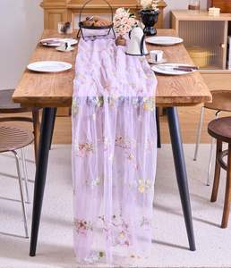 Camino de Mesa de Tul Bordado con Encaje Floral, 10 pies x 30 pulgadas (Morado) - Decoración para Bodas y Festividades - Product Image 2