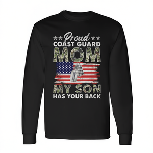 Camiseta de manga larga para mamá orgullosa de la Guardia Costera, diseño de bandera de la USCG con la frase My Son Has Your Back - Product Image 2