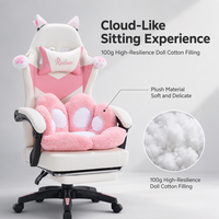Fauteuil de Gaming Inclinable Rose à Oreilles de Chat, Design Industriel de Luxe, avec Repose-Pieds, Siège Ergonomique Pivotant, Siège de Course pour Filles, Dossier Haut et Coussin Patte