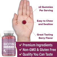 Gummies de biotine 10000mcg à marque privée OEM, 60 pièces, saveur fraise, pour la beauté, favorisant la croissance des cheveux, la santé des ongles et de la peau