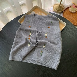 Gilet in <span class=keywords><strong>Maglia</strong></span> Ricamato Squisito per <span class=keywords><strong>Donna</strong></span>, Nuovo Gilet Corto in <span class=keywords><strong>Maglia</strong></span> con Scollo a V e Lacci Stile College - Product Image 5