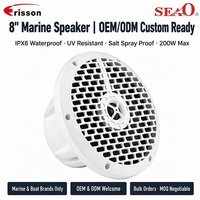 Haut-parleur marin 8 pouces étanche IPX6, résistant aux UV et au sel, 200W, OEM ODM, grille personnalisée, logo de marque, approvisionnement en gros pour les marques audio marines