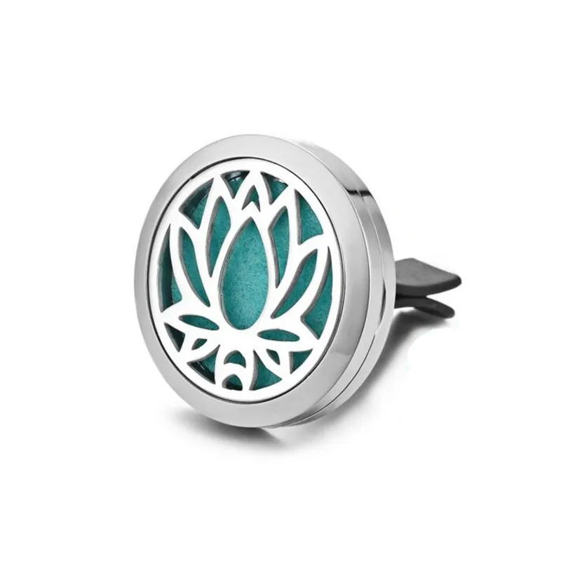 Beautiful lotus flower Car clip Aroma Perfume Locket Pendant 316L Stainless Steel Essential Oil Car Diffuser Locket With Pad