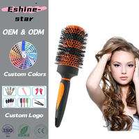 Brosse à cheveux ronde avec étiquette personnalisée, baril en céramique d'aluminium, résistance aux hautes températures, matériau en Nylon, brosse à cheveux