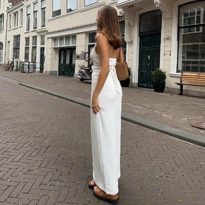 Thanh Lịch Màu Trắng Của Phụ Nữ Váy Hai Mảnh Bộ Sexy Mùa Hè Đồng Bằng Halter V Cổ Tank Tops + Dài Maxi Váy Bộ Phụ Nữ Câu Lạc Bộ Quần Áo - Product Image 4