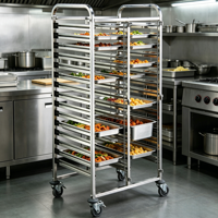 Chariot de refroidissement de pain à 15 niveaux pour boulangerie hôtelière, chariot de cuisine commerciale à double rangée en acier inoxydable pour bacs Gastronorm 1/1