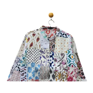 Veste en coton indien vintage faite à la main, style bohème, patchwork matelassé, motifs uniques et variés, respirante, rayures imprimées, hiver - Product Image 6
