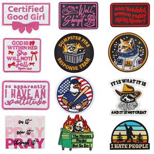 Personalized Eco-friendly Embroidery Pray Good Girl Eagle fox Space <b>cat</b> Words Patch for Hat <b>Clothes</b> Bag Decoration - Product Image 1