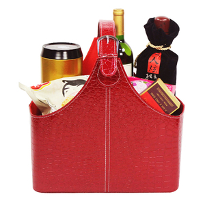 Panier de rangement en cuir avec poignée supérieure pour vin, fleurs, fruits, bonbons, cadeaux de fêtes, présentoir de Noël - Product Image 1