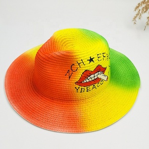 Chapeau de plage en paille de papier flamant rose étoile de mer <span class=keywords><strong>Capeline</strong></span> peinture à la main pour femmes - Product Image 3