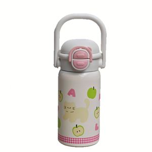 Termo escolar de 500ml para niños, botella de agua para estudiantes con asa, doble pipeta y tapa de un solo botón - Product Image 1