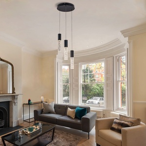 Lámpara colgante de columna de cristal negro SKD Sunsir, lámpara LED regulable de 3 luces con base redonda para cocina, Isla, comedor - Product Image 5