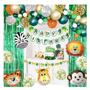 Decoración de cumpleaños de Safari para Baby Shower, Kit de guirnalda de globos con temática de jungla, suministros de fiesta, 90 Uds.