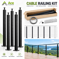 Système de garde-corps pour terrasse, poteau en métal noir sur mesure, balustrade en fil d'acier inoxydable