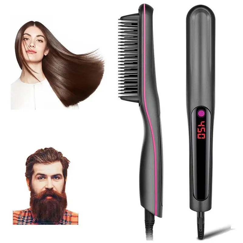 2024 Vendas quentes alisador de barba profissional escova alisador de cabelo ânion pente alisador de aquecimento elétrico