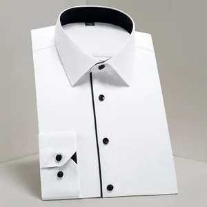 Men's Classic Trimmed Collar Long Sleeve Formal Shirts Twill Easy-care Male Social Office Dress Shirt