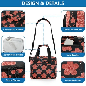 Sac isotherme de pique-nique et de voyage rétro de la collection ALOHA, motif hau rouge hawaïen, grand sac fourre-tout isotherme à fleurs avec sangles - Product Image 4