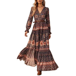 2025年秋新作 ヴィンテージ風エンボス加工ポリエステル 長袖Vネック ラージスイング レヘンガチョリ（女性用） - Product Image 5