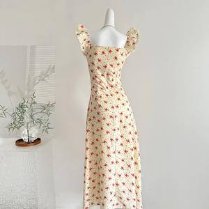 Robe à volants florale avec col en dentelle rembourré intégré Robe jaune fromage - Product Image 3