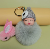 Porte-clés tendance avec pendentif boule pompon en fourrure pelucheuse, accessoires de bijoux mignons de dessin animé, anneaux de clés doux