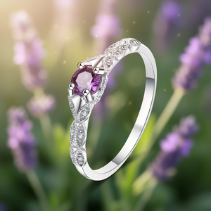 Anello classico con pietra preziosa ametista per donna, acciaio inossidabile con montatura a griffe, pietra portafortuna di febbraio, anello di fidanzamento H401 - Product Image 2