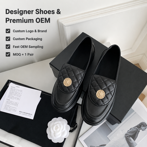 2026 Luxury Designer <b>shoe</b> for Women High Quality Leather Loafers All Black Quilted Gold Medallion Chunky Platform Style New - Product Image 1
