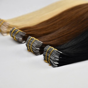 Extensions de cheveux vierges brésiliennes Remy à cuticules alignées, double trame machine, ruban adhésif invisible en PU, qualité salon, lisses, vente en gros - Product Image 1