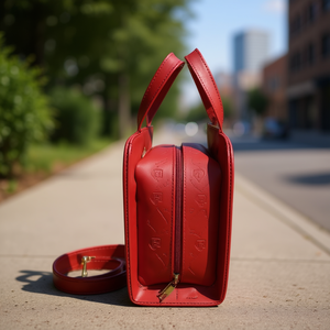 Bolso de Mano Fana Rojo de Cuero Genuino, Bolso Tote Pequeño Informal, Estilo Minimalista con Cierre de Cremallera, para Uso Diario de Mujeres - Product Image 2