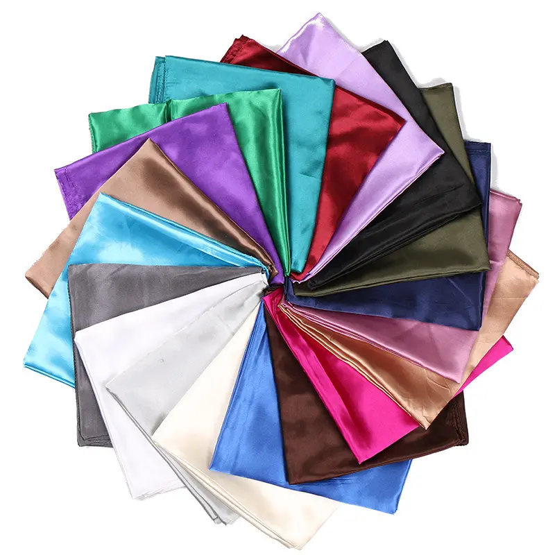 Lenço de seda xale de cetim com estampa personalizada 90cm * 90cm cores sólidas em branco