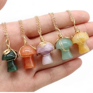 Cadena chapada en oro de 18 quilates, collar con colgante de seta envuelto en alambre de cuarzo ágata de cristal de piedra <span class=keywords><strong>Natural</strong></span> para mujeres y hombres - Product Image 4