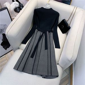 Vestido de Suéter de Punto para Mujer, Moda Otoño Invierno, Cintura con Cinturón, Estilo Casual, Largo Midi, Corte en A - Product Image 3