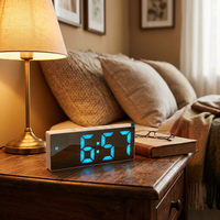 Réveil numérique électronique intelligent de bureau avec miroir, affichage LED de la date, de la température, fonction snooze et veilleuse pour la maison