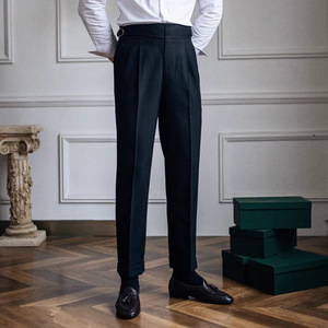 <span class=keywords><strong>Pantalon</strong></span> de Costume Homme Plissé Taille Haute Style Old Money Britannique Anti-Plis Coupe Naples pour Soirées Formelles et Affaires - Product Image 5