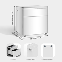 Table de chevet intelligente de haute qualité avec LED, en acier, avec serrure à empreintes digitales, coffre-fort caché, charge sans fil, tiroir de rangement pour hôtel