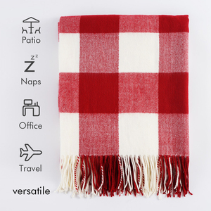 Soft <strong>Throw</strong> Checkered Wool Blanket Tassel Cozy <strong>Throw</strong> Blanket Woven <strong>Red</strong> White Black Plaid Shawl with Tassels for Women - Product Image 3