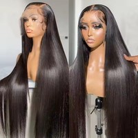 Perruque Lace Front HD Transparente 13x6 de 40 Pouces, Sans Colle, Cheveux Humains Vierges Brésiliens Lisses Pré-Pluckés pour Femmes Noires - Vente en Gros