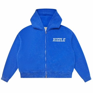 Ensemble de survêtement décontracté bleu confortable avec logo personnalisé, comprenant un sweat à capuche zippé en maille gaufrée surdimensionné et un pantalon de jogging - Product Image 2