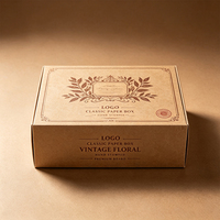 Boîte d'expédition en carton ondulé personnalisée avec impression artistique, gaufrage floral vintage, pliable, pour emballage cadeau e-commerce