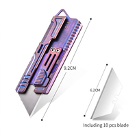 Couteau utilitaire en titane PioneerEDC, outil de poche EDC, mini-couteau à découper, couteau utilitaire de sauvetage en acier avec 10 lames rétractables