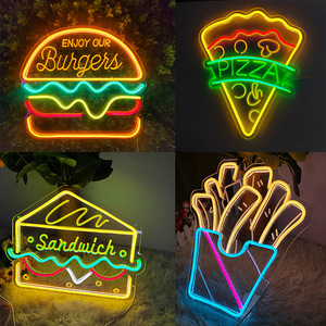 Enseigne néon LED ABS personnalisée Hamburger et frites pour publicité directionnelle de taxi-bar - Télécommande, multicolore, OEM/ODM - Product Image 2