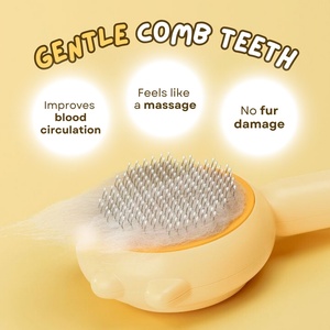 Peigne anti-poils et anti-<span class=keywords><strong>puces</strong></span> pour animaux de compagnie avec <span class=keywords><strong>bouton</strong></span> de libération pour chats et chiens - Brosse de toilettage pour poils courts/longs Vert et jaune - Product Image 3