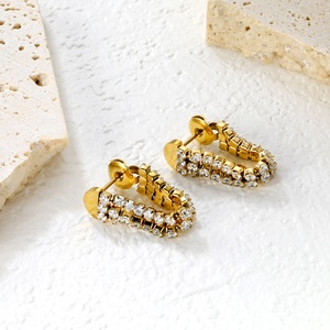 Nuevos Aretes Colgantes de Aro Gruesos de Acero Inoxidable con Baño de Oro de 18k, Joyería de Moda con Incrustaciones de Circonita Cúbica para Mujer - Product Image 6