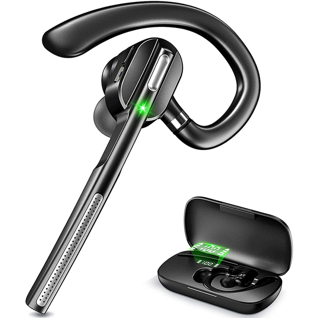Wireless Headset Battery Display Earpiece with ENC Noise Canceling Mic for Driving Office Business Compatible with Cell Phone