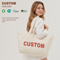 Tas Tote Kanvas Estetis Ukuran Besar dengan Logo Custom, Tas Bahu Reusable Ekstra Besar dan Kuat untuk Perjalanan Wanita