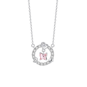 S925 <b>Sterling</b> <b>Silver</b> Pink Crystal Butterfly Ring Pendant <b>Necklace</b> Fairy Delicate Womens Daily Accessory Gift Clavicle Chain - Product Image 1