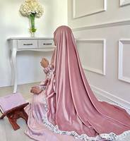 Ensemble de prière élégant et haut de gamme pour l'Aïd et le Ramadan, comprenant un hijab, une robe de prière, un Telekung musulman et une Abaya en velours avec bordure en dentelle