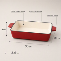 Plaque de cuisson rectangulaire en fonte émaillée Joho 33 x 23 cm, intérieur émaillé crème, cinq couleurs, ensemble de plaques de cuisson, fournisseur en gros OEM ODM
