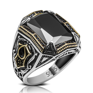 Anillo Original de Plata de Ley 925 con diseño de estilo turco dominante para hombre, piedra de Zirconia cúbica negra, roja, azul, verde y amarilla - Product Image 2