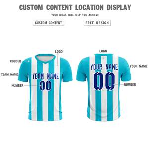 Conjuntos de Fútbol Casuales para Exteriores con Franjas Verticales Blancas y Azul Cielo Personalizados - Product Image 5