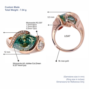 Anillo Tianyu Gems Personalizado de Oro Rosa de 9K con Corte Marquesa de Moissanita Verde y Moissanita Redonda con Engaste de Bisel, Estilo Vintage - Product Image 2